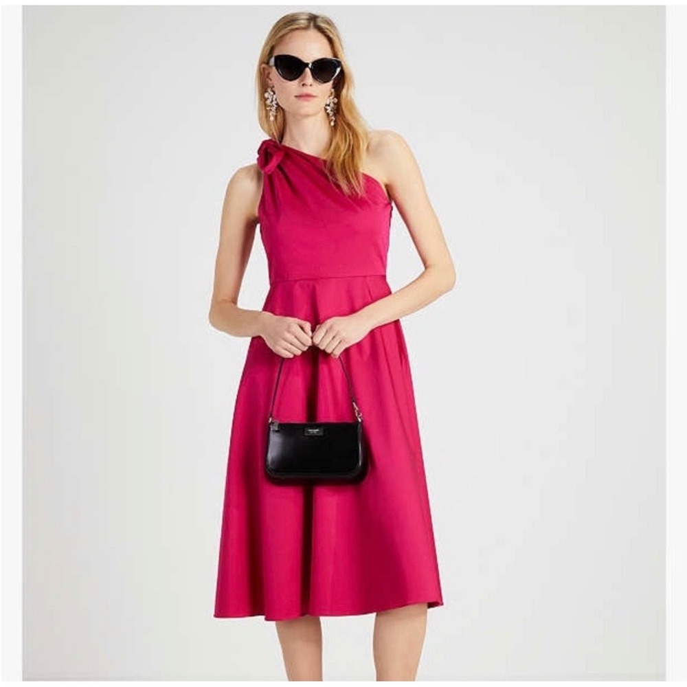 Kate Spade Poplin Old Money Preppy Whimsical One Shoulder Sabrina Pink Dress 6‎
